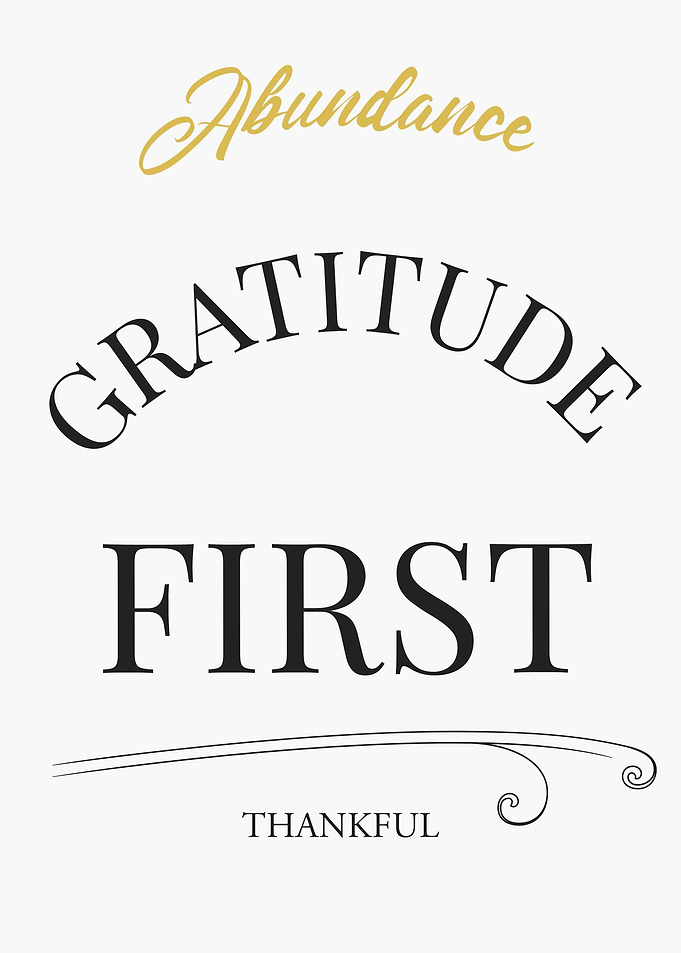Abundance, Gratitude, First, Thankful Text Art – Light Edition