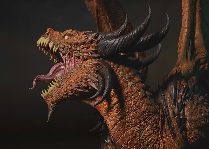 Detailed Dragon Head with Open Mouth
