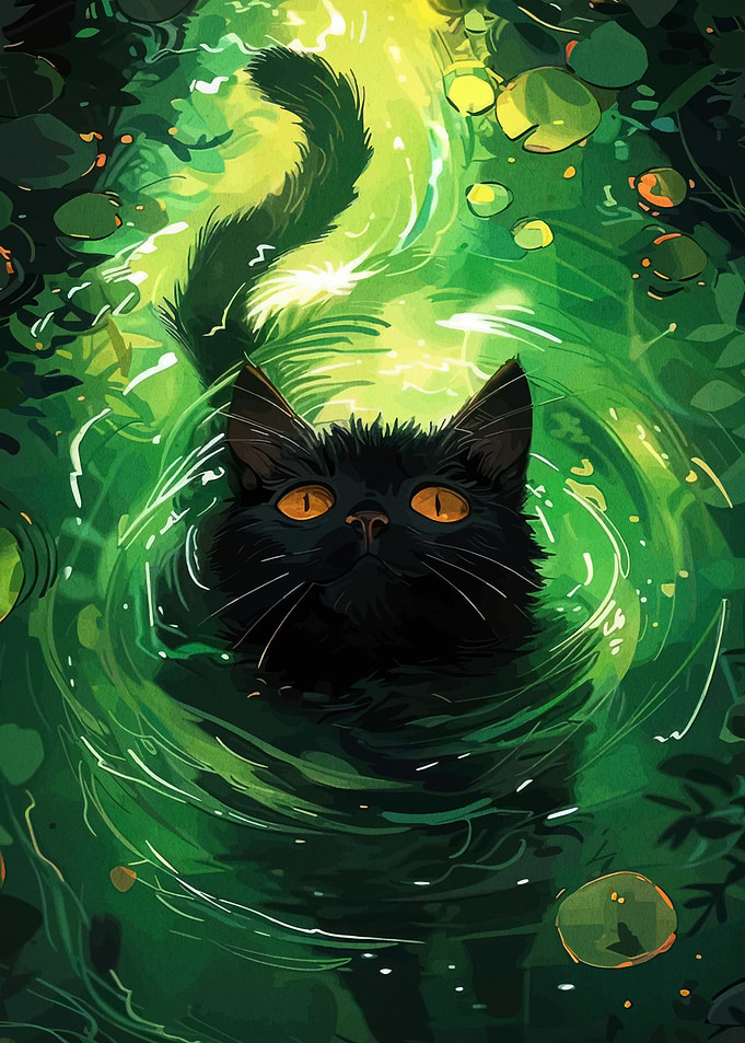 Black Cat in Green Water
