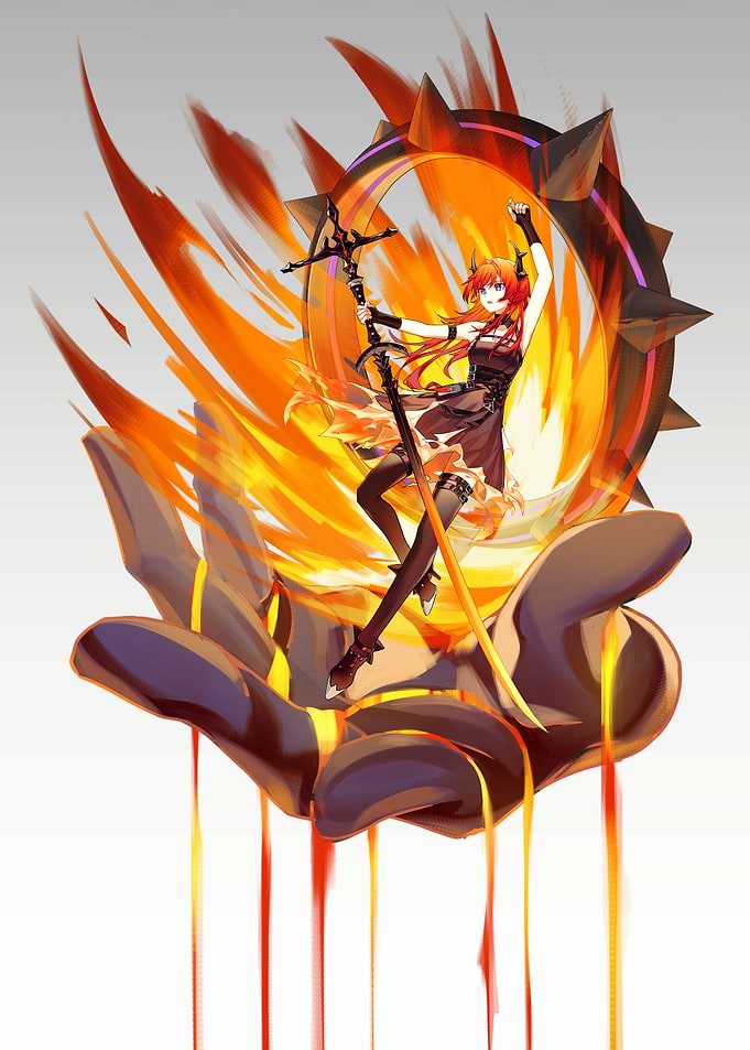 Fiery Anime Girl with Sword