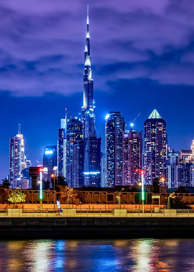 Dubai Skyline at Night with Burj Khalifa