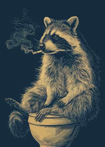 Commanding Raccoon Smoking — Funny Bathroom & Bar Wall Art