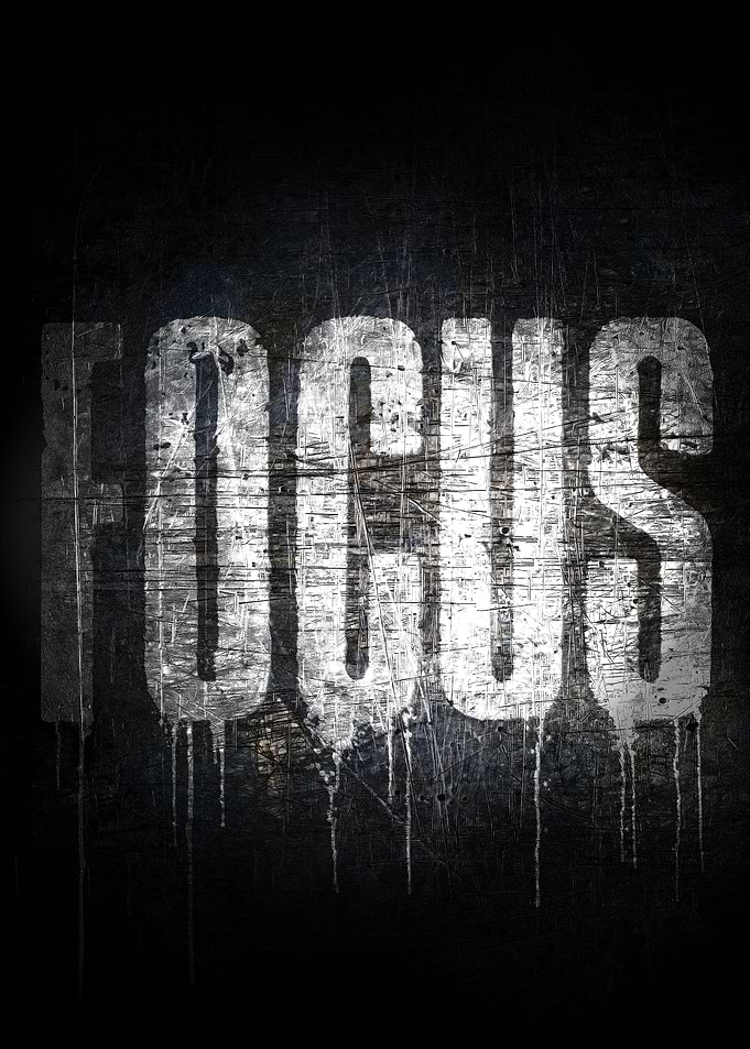 Focus Text Art on Dark Background