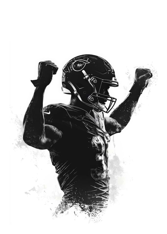 Football Player Celebration Black and White