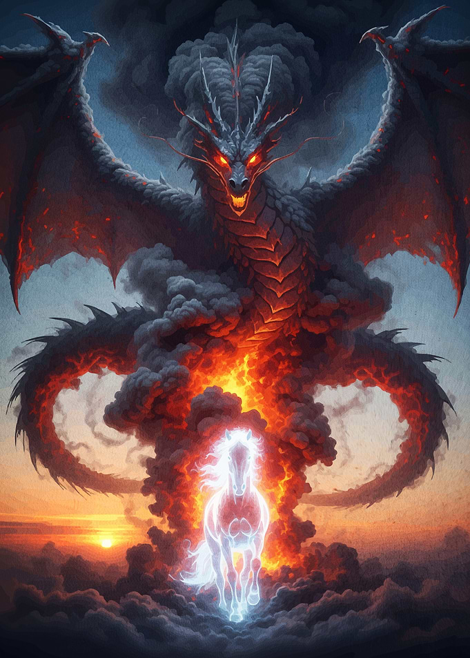 Dragon and Horse Fiery Sky