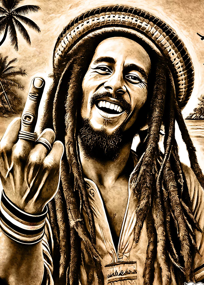Bob Marley Portrait with Middle Finger