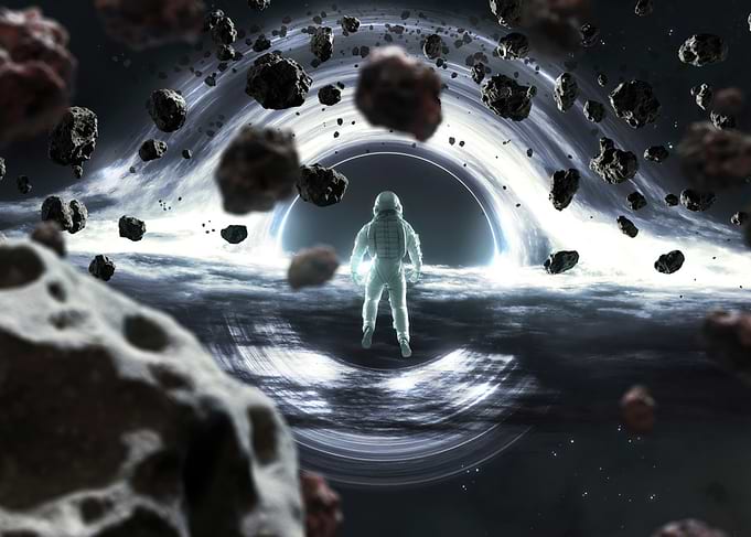 Astronaut facing a black hole