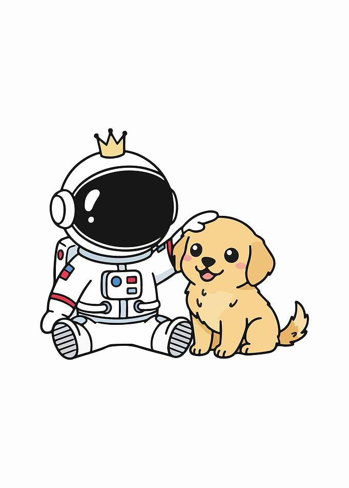 Astronaut with Golden Retriever Cartoon
