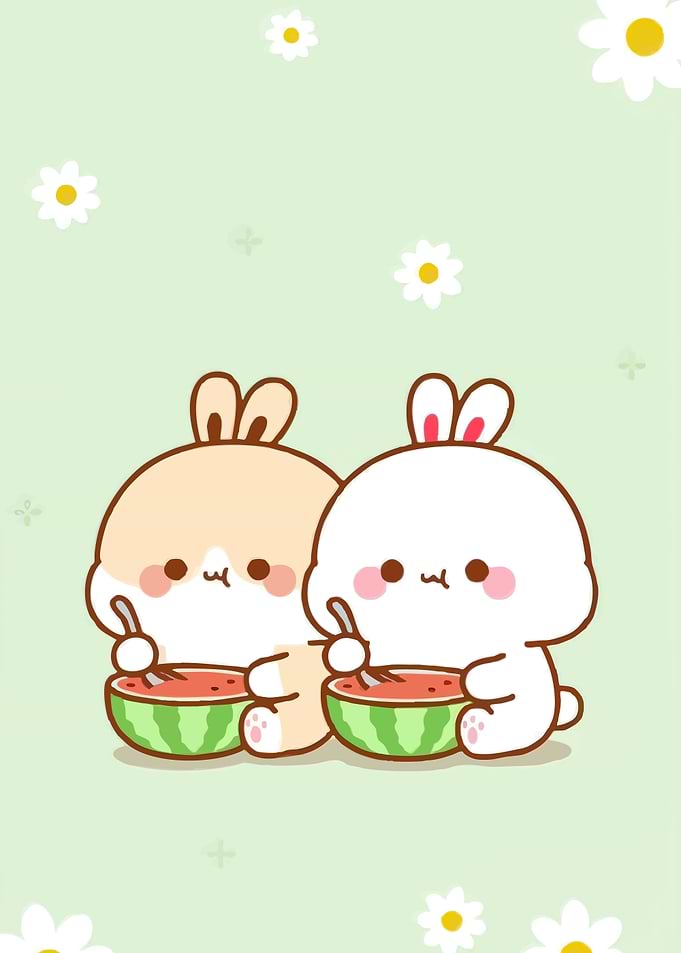 Cute Bunnies Eating Watermelon