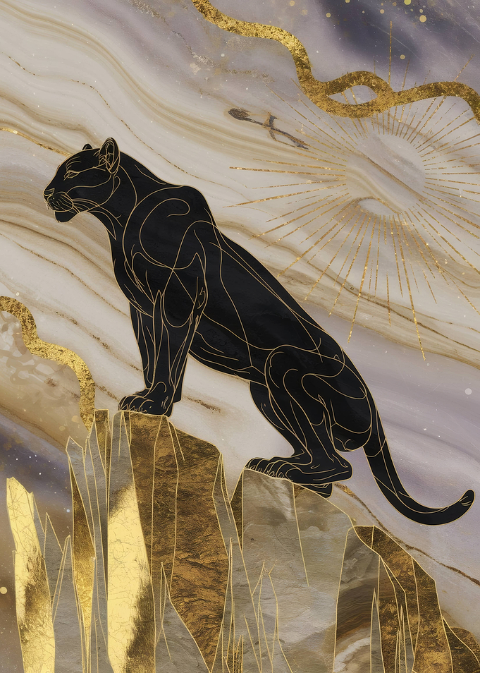 Black Panther on Golden Mountain Peak