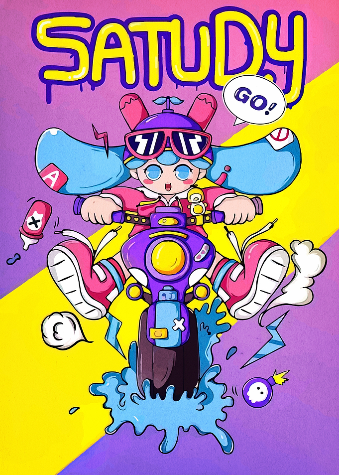 Cartoon girl riding a scooter