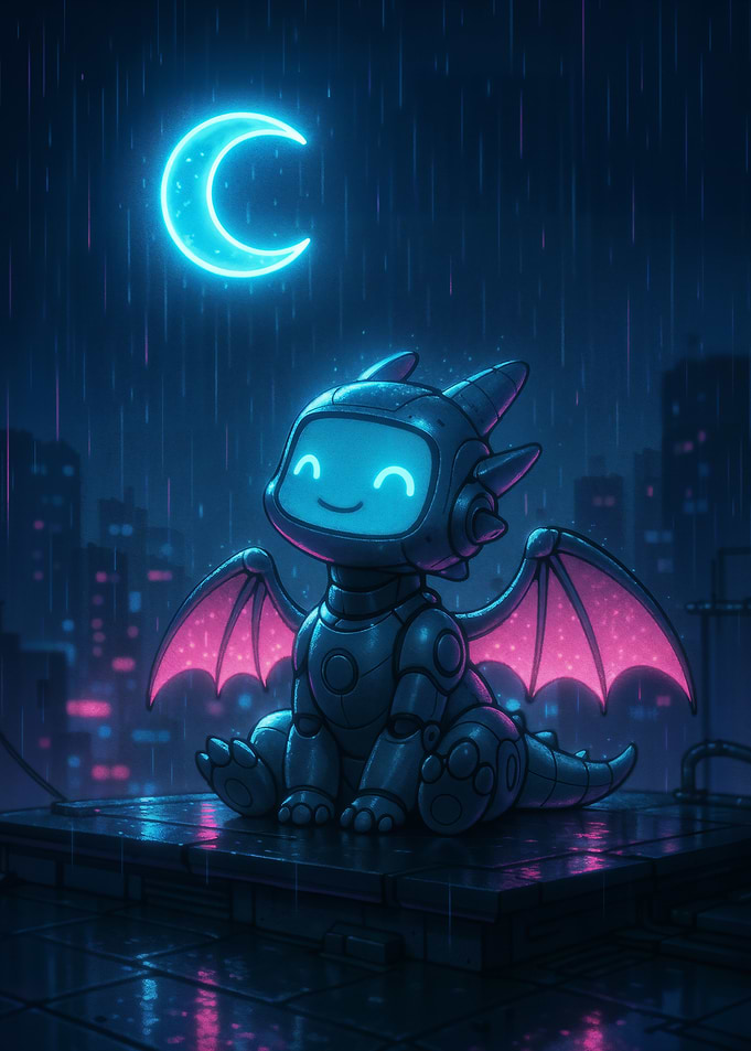 Cyberpunk Dragon Under the Neon Moon