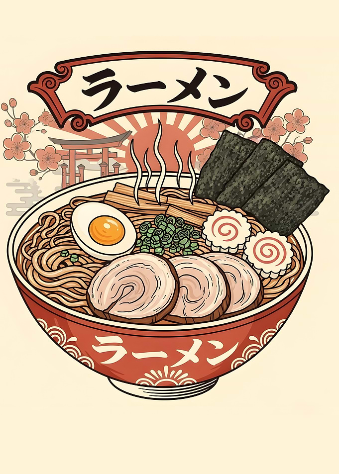 Delicious Ramen Bowl Illustration vintage