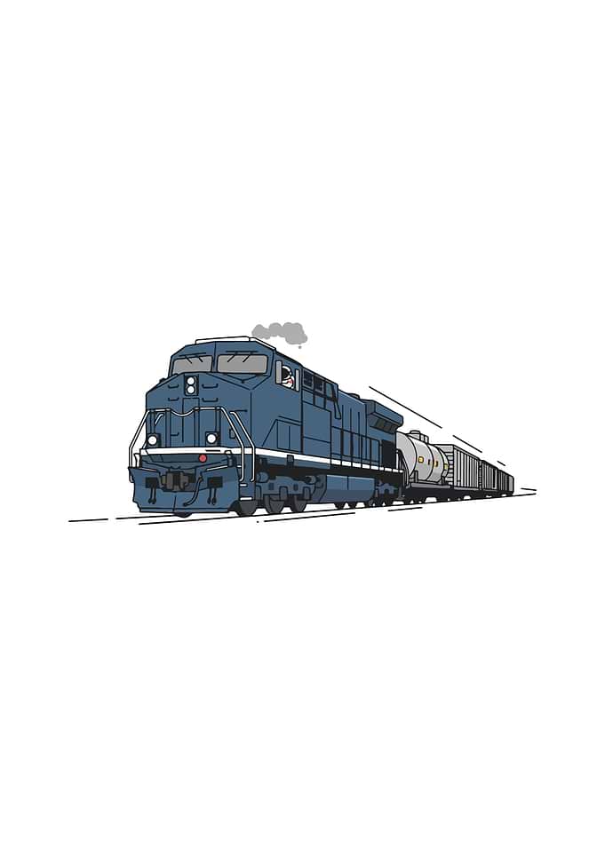 Astronaut Driving Train Illustration