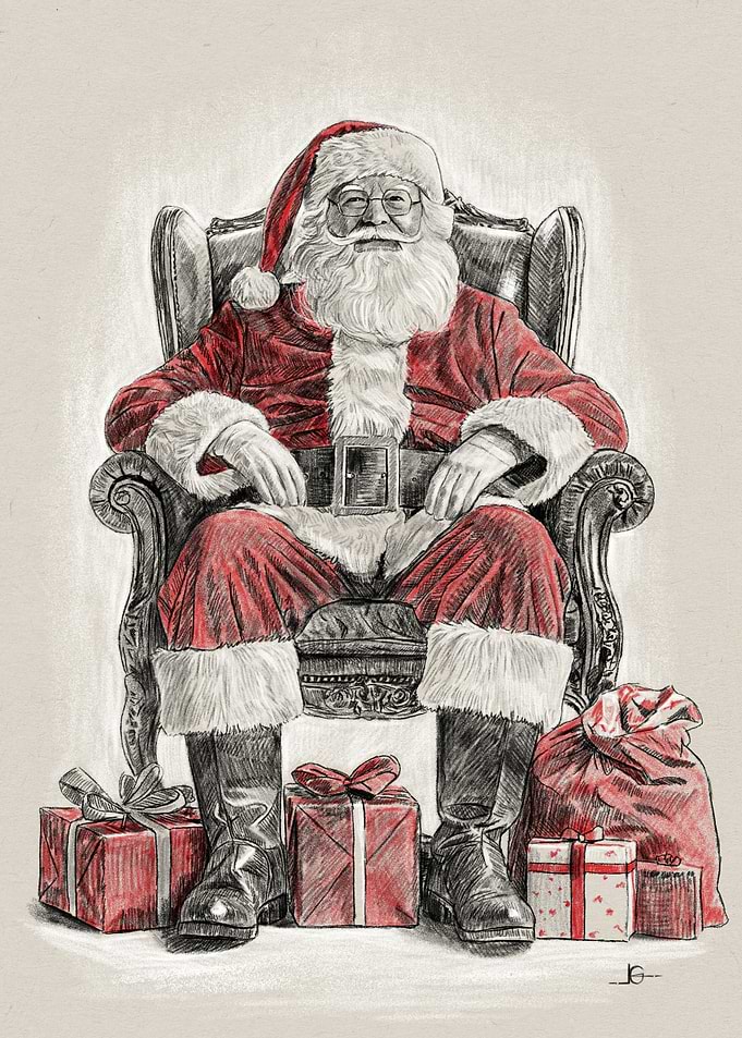 Santa Claus in Armchair with Gifts