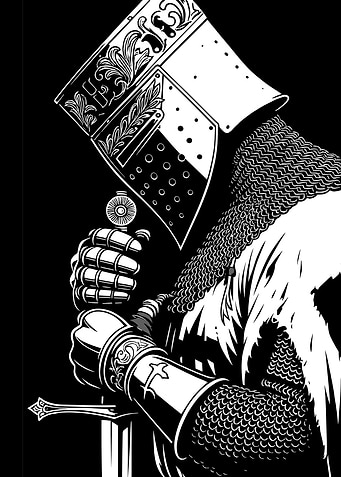 Monochrome Knight with Sword Illustration