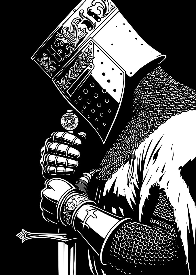 Monochrome Knight with Sword Illustration