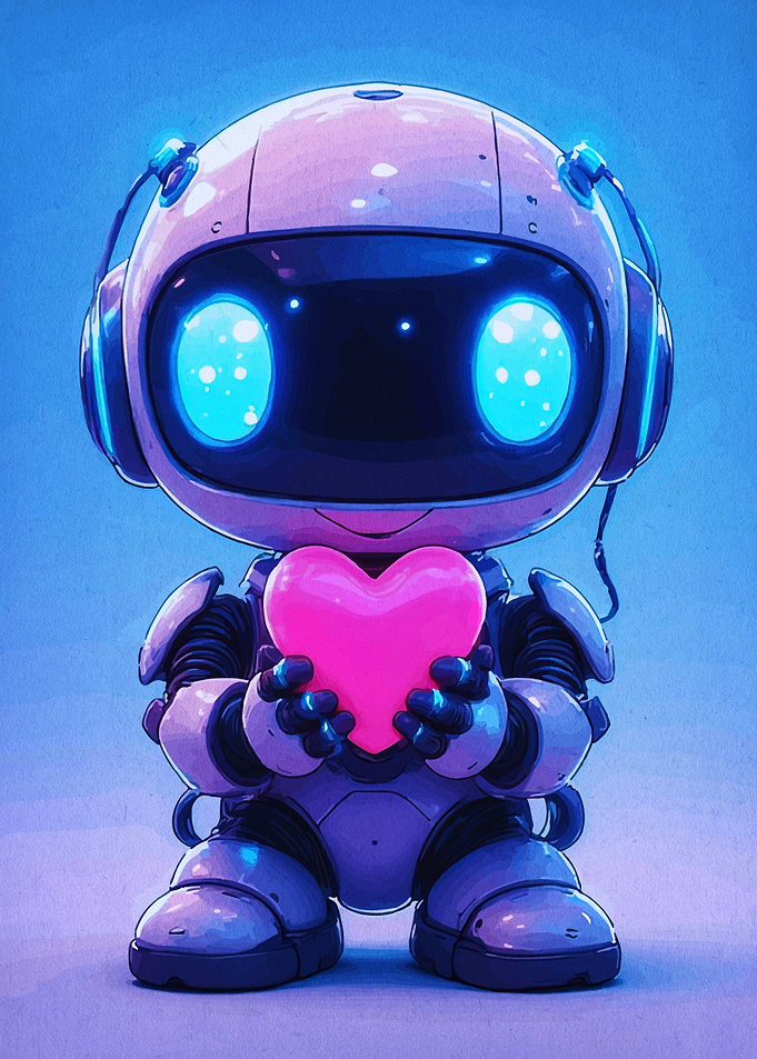 Cute Robot Holding a Pink Heart