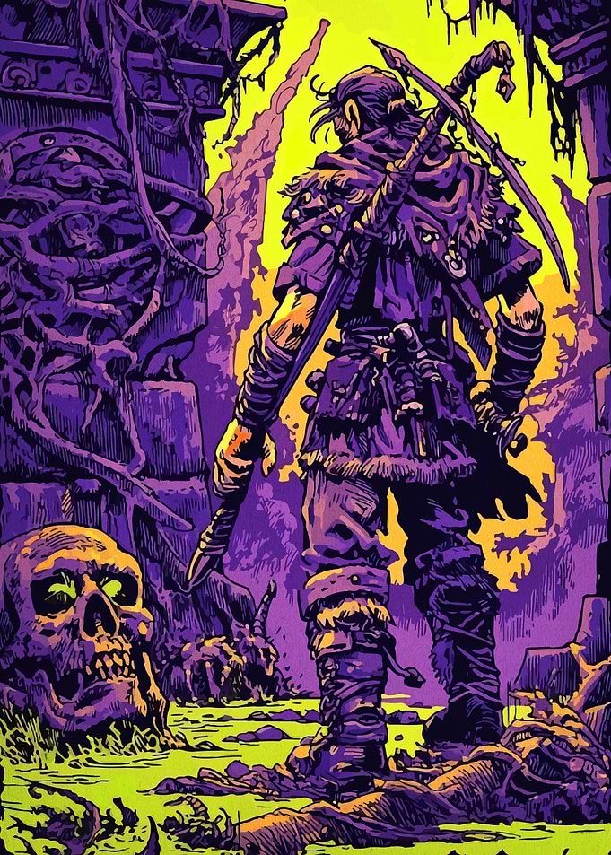 Fantasy Warrior in a Ruined Landscape