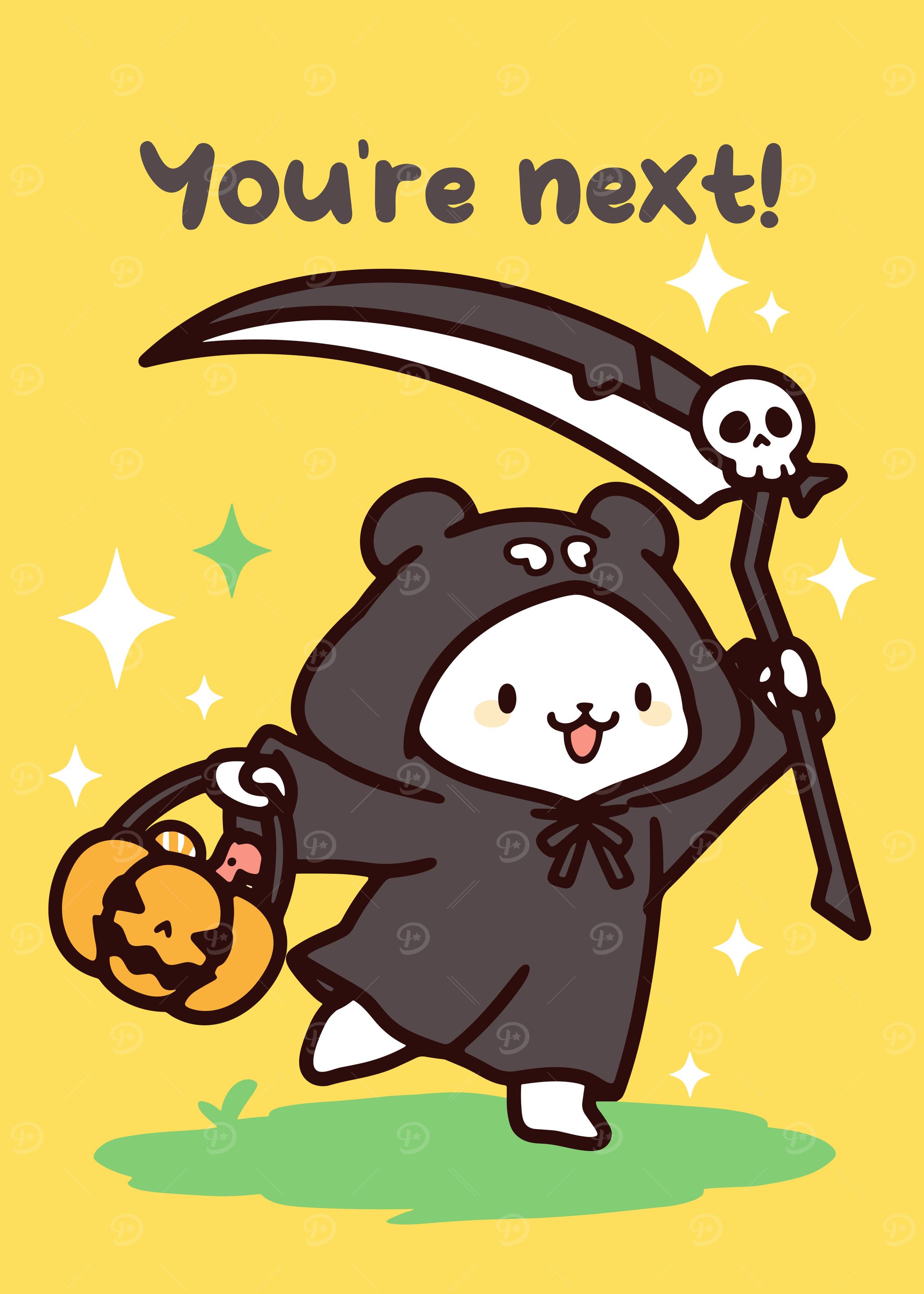 Cute Grim Reaper Cartoon Illustration