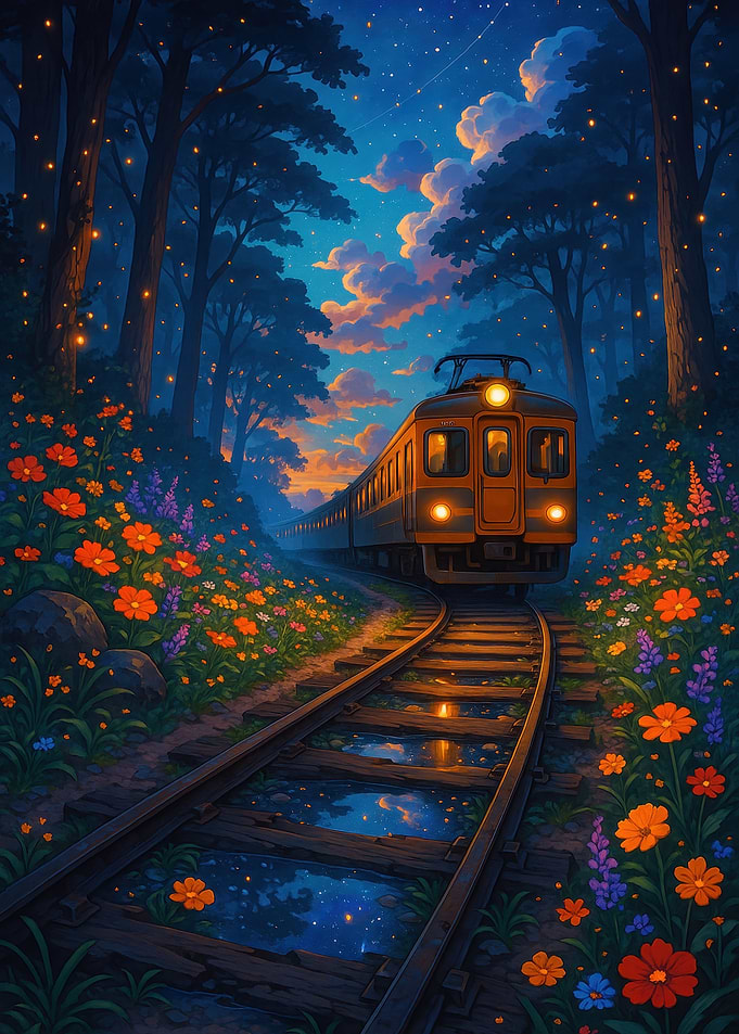 Train Through Enchanted Floral Forest