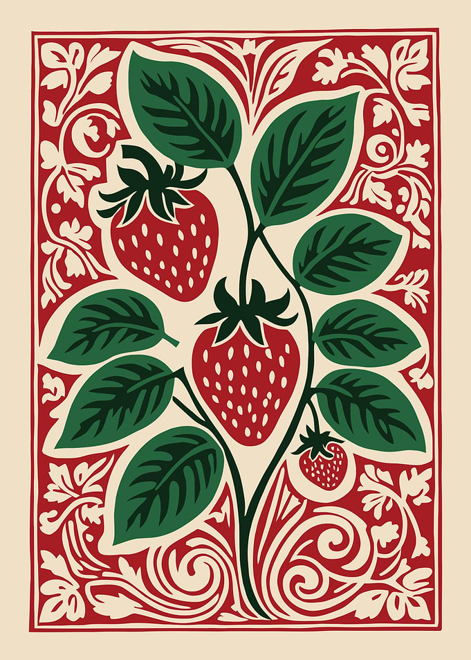 Strawberry Plant Illustration with Decorative Border