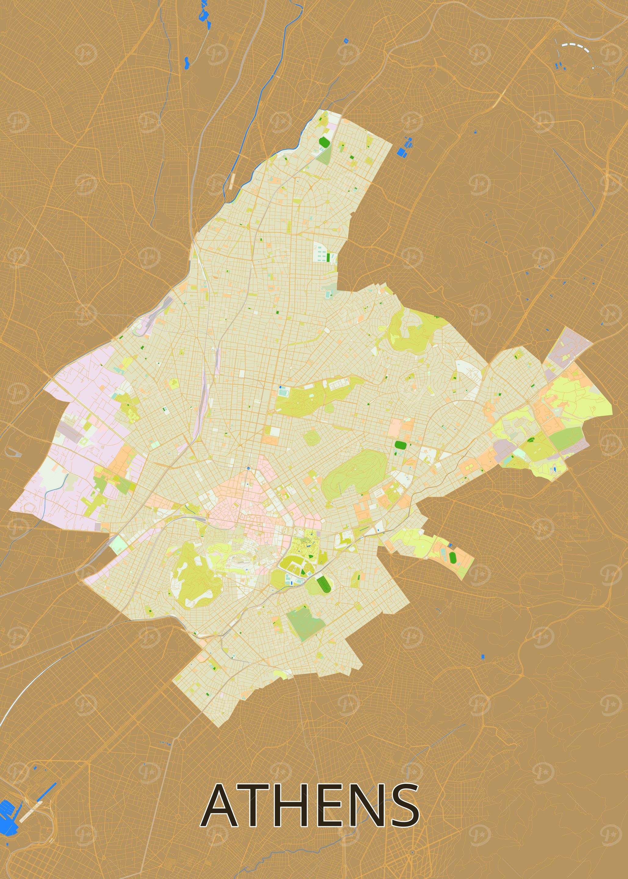 Detailed Map of Athens, Greece