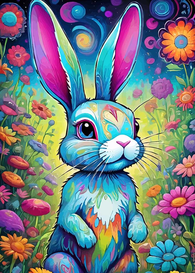 Colorful Rabbit Floral Wonderland