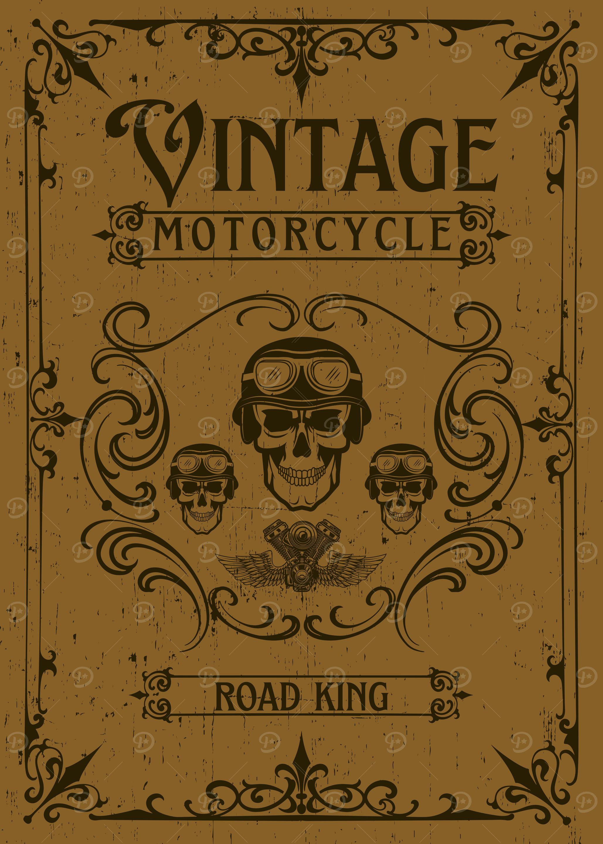 Vintage Motorcycle Road King Skull Design
