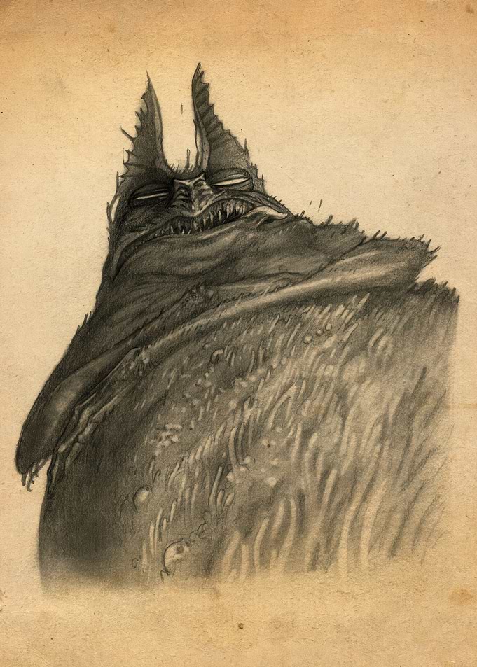 Monster Sketch with Horns and Grin