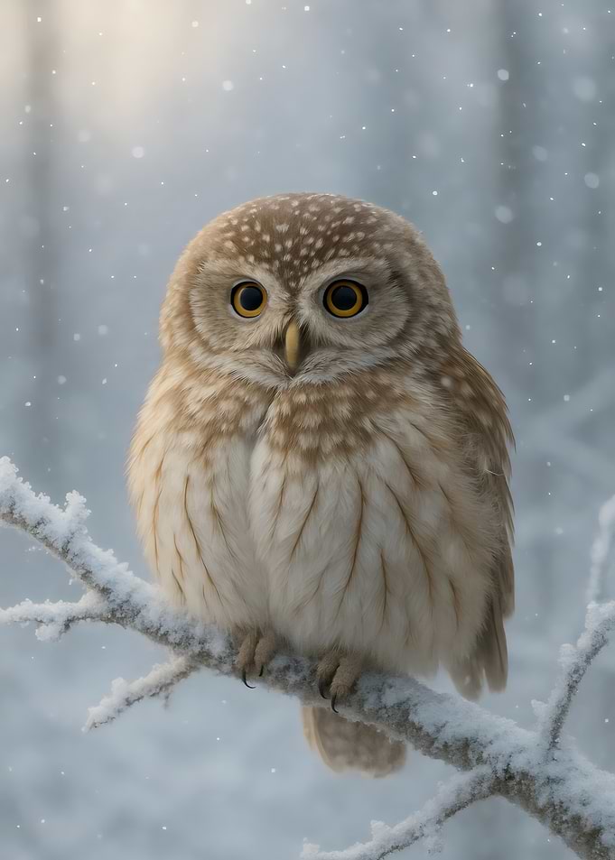 Cute Owl in Winter Wonderland