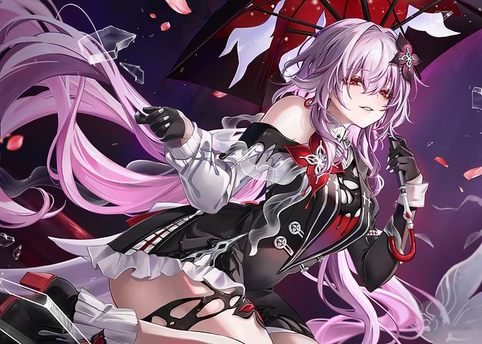 Anime Girl with Pink Hair and Umbrella