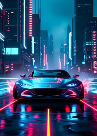 Cyberpunk Mazda in Neon Cityscape