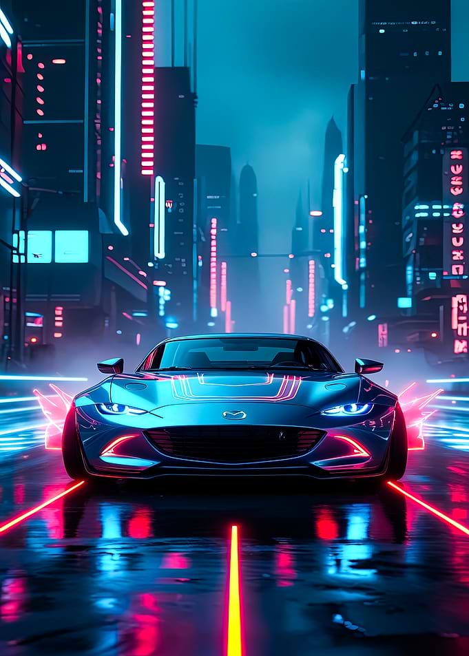 Cyberpunk Mazda in Neon Cityscape