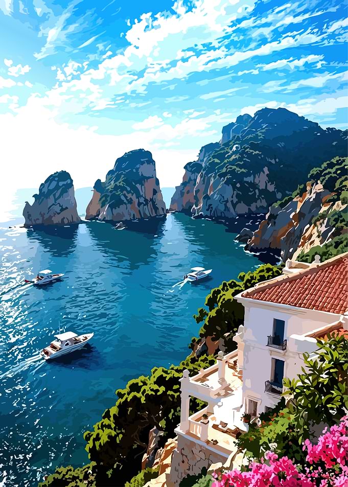 Coastal Italian Landscape with Boats