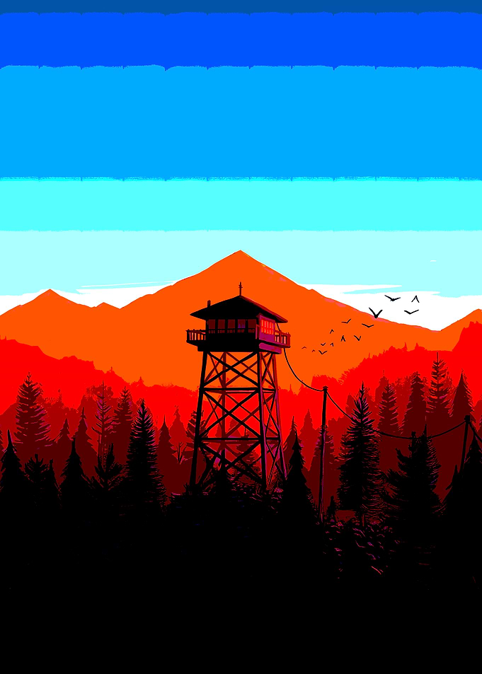 Pixel Art Fire Lookout Tower Landscape