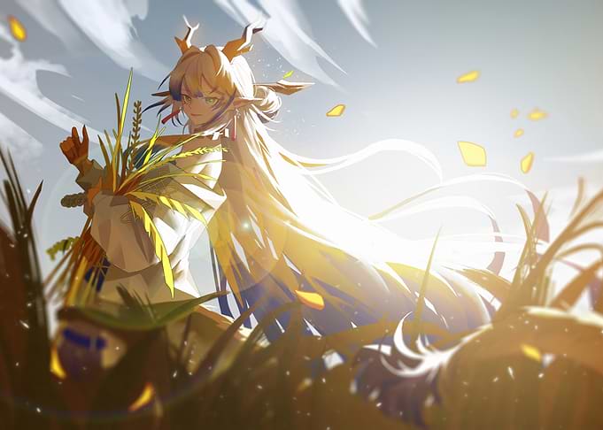 Anime Girl with Wheat in Field