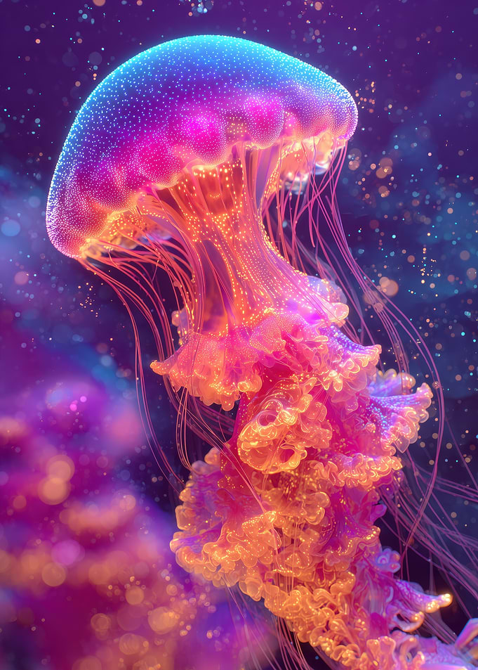 Glowing Jellyfish in Deep Sea
