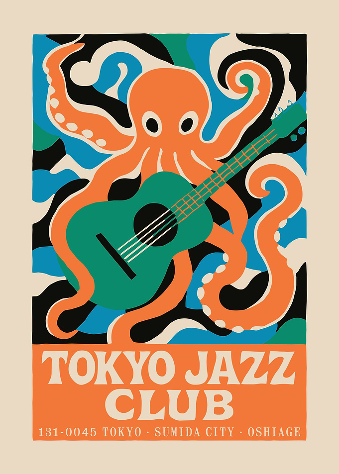 Tokyo Jazz Club Octopus Guitar Poster