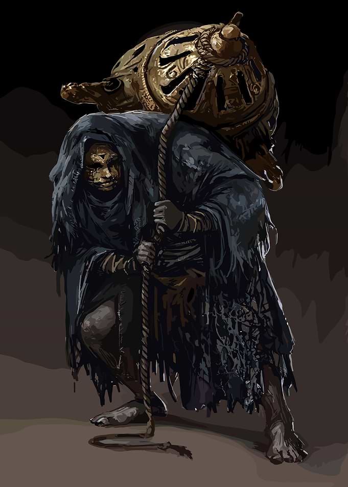 Burdened Figure with Golden Shell fantasy monster game