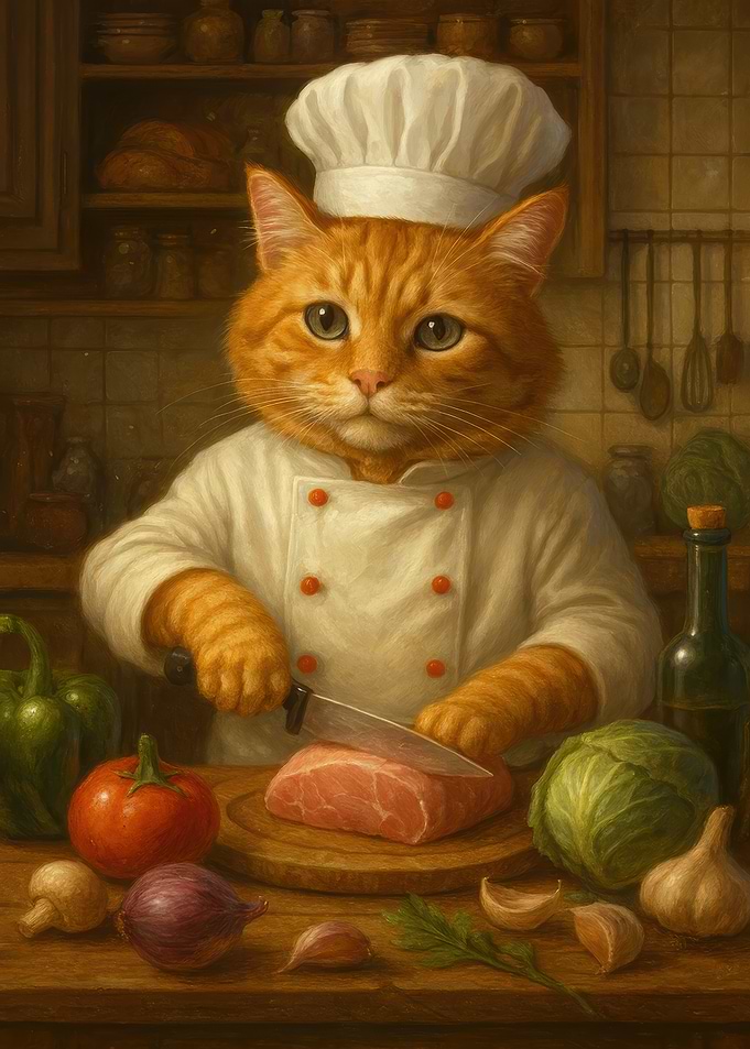 Cat Chef Preparing Meal