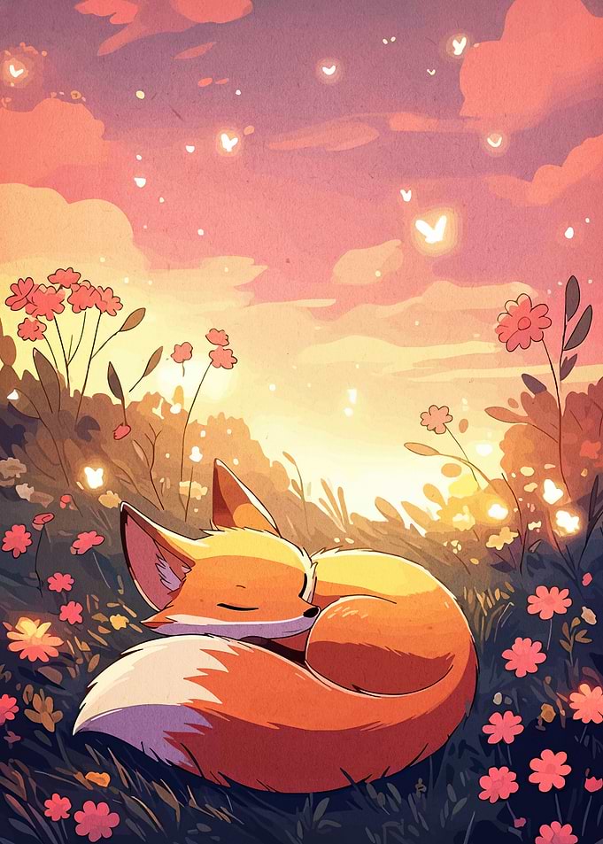Sleeping Fox in a Flower Field