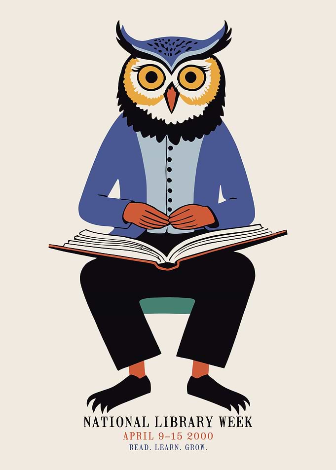 National Library Week Owl Illustration