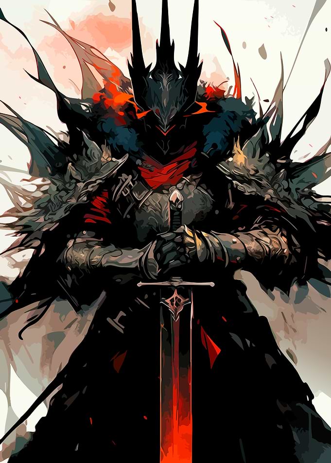 Dark Knight with Fiery Sword
