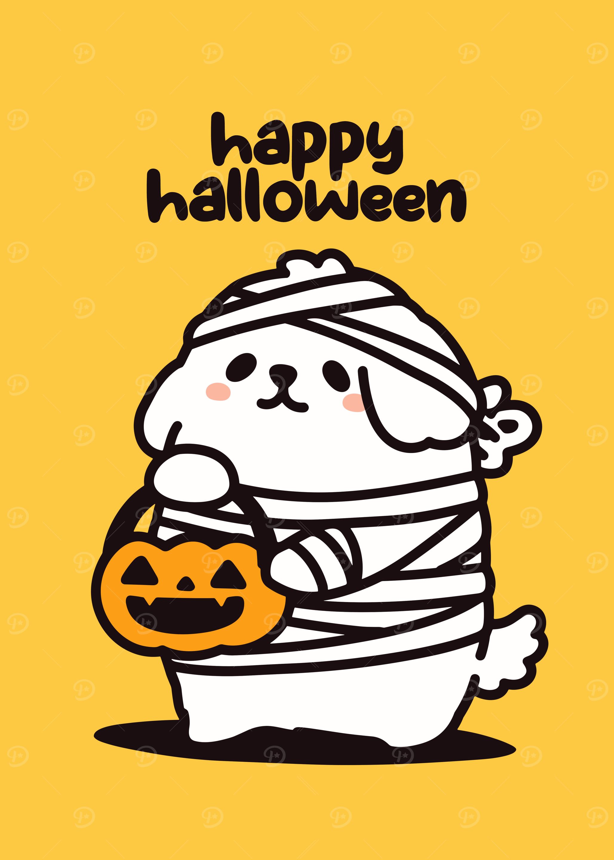 Cute Halloween Mummy Dog Illustration