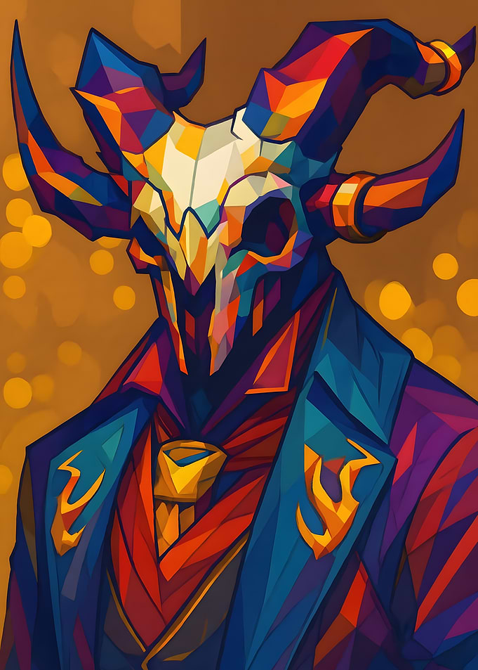 Geometric Skull-Headed Figure in Suit