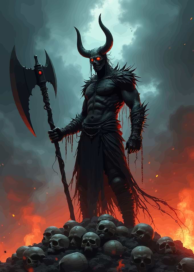 Horned Demon Axe Skulls