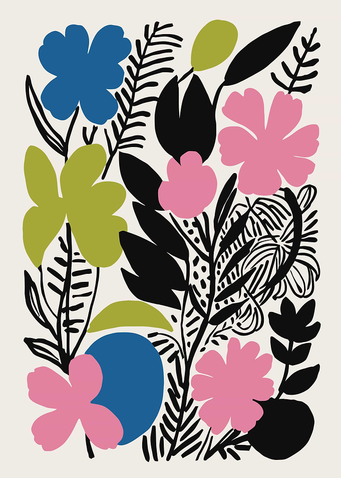 Abstract Floral Pattern with Bold Colors