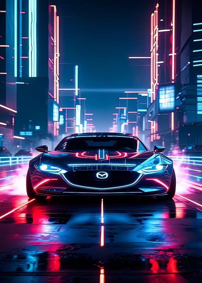 Cyberpunk Mazda in Neon Cityscape