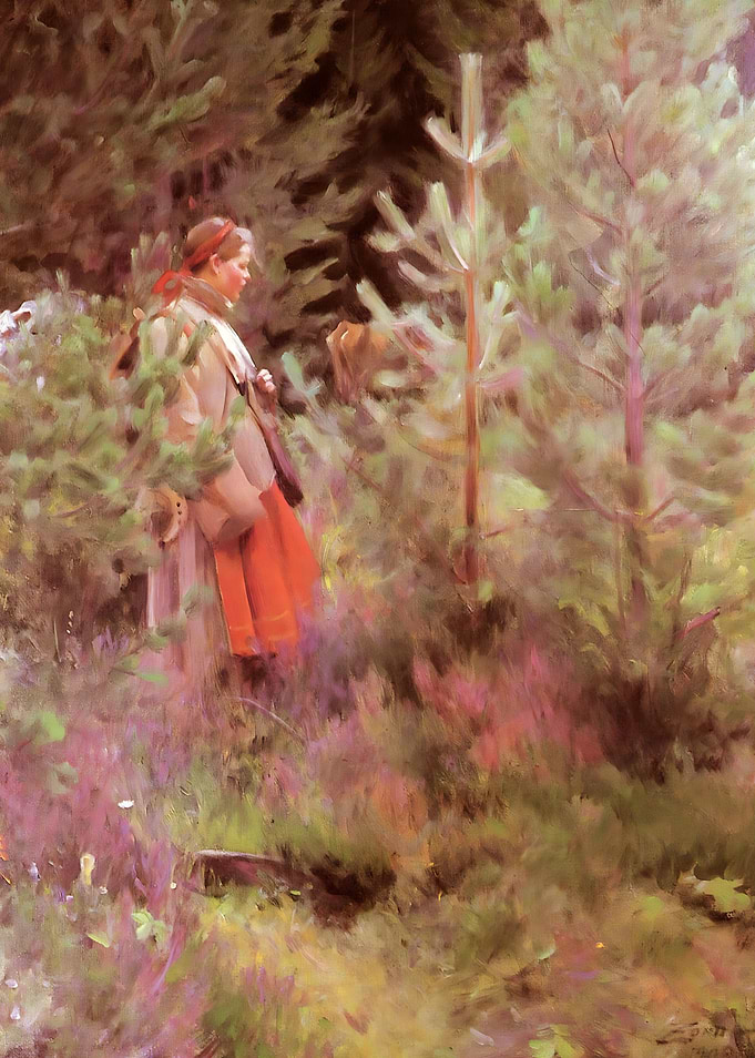 Woman in Forest Painting